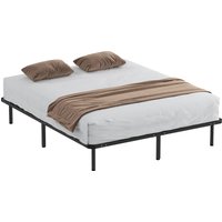HOMCOM Cadre de lit 160 x 190 cm, lit 2 personnes en bois massif avec sommier à lattes et pied, rangement au-dessous, noir