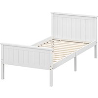 HOMCOM Cadre de lit 100 x 210 cm, lit simple en bois massif avec sommier à lattes tête et pied inclus, assemblage facile, blanc