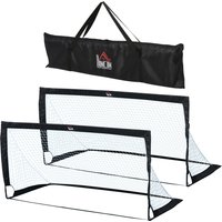 HOMCOM Lot de 2 but de foot extérieur, cage de foot portable avec sac de rangement en tissu Oxford 183 x 90 x 90 cm noir blanc