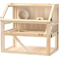 PawHut Cage hamster rongeur à 3 niveaux fond amovible de 31 cm de profondeur cabane balançoire 80x50x76cm finition bois naturel