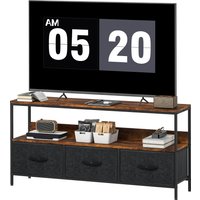 HOMCOM Meuble TV, meuble télé pour téléviseur jusqu'à 55 pouces avec 3 tiroirs et pieds en acier 120 x 29 x 56 cm brun rustique