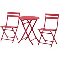 Outsunny Salon de jardin bistro pliable - table ronde Ø 60 cm avec 2 chaises pliantes - acier rouge