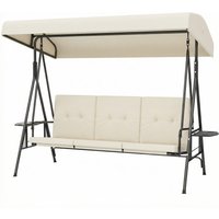 Outsunny Balancelle de jardin 3 places grand confort inclinaison toit réglable, 2 tablettes latérales, coussins, acier polyester