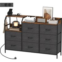 HOMCOM Commode, meuble de rangement avec station de recharge, 8 tiroirs en tissu, étagère ouverte, 130,5x30x88cm, marron