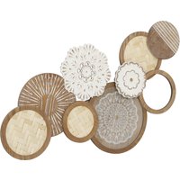 HOMCOM Décoration murale en bois, sculpture murale en bois, design unique à plusieurs disques, 83,8 x 44,5 cm, bois naturel