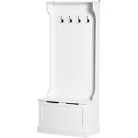 HOMCOM Meuble d'entrée 4 en 1, vestiaire d'entrée avec banc de rangement et 4 crochets doubles, 71,5 x 39,5 x 170 cm, blanc