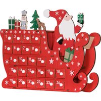 HOMCOM Calendrier de l'Avent à remplir en bois, décoration de Noël avec 24 tiroirs, Père Noël et traîneau, 22,5x8x36cm, rouge