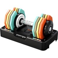 SPORTNOW Haltère réglable 5 à 25 kg avec base de rangement 5 niveaux de poids, poignée antidérapante disques d'haltères octogones