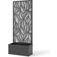 Outsunny Jardinière avec treillis, bac à fleurs en métal avec brise-vue, motif feuilles découpées, 45x21,5x110cm, noir
