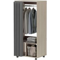 HOMCOM Armoire penderie armoire de rangement mobile avec rideau, tringle de suspension, 60 x 40 x 128 cm, effet bois naturel