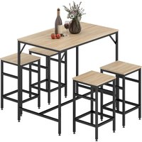 HOMCOM Ensemble Table Haute Industrielle + 4 Tabourets Design Bois Chêne Clair Métal Noir Aosom France