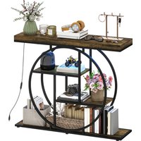 HOMCOM Console meuble avec éclairage LED 100 cm, table console à 4 niveaux avec étagères ouvertes, marron rustique et noir