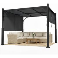 Outsunny Pergola de jardin 3 x 3 m tonnelle de jardin avec Auvent coulissant, structure métallique, pour extérieur, Gris Foncé