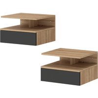 HOMCOM Lot de 2 tables de chevet murales, tables de nuit suspendues avec tiroir, étagère ouverte, 35x32x22,5cm, noir et chêne