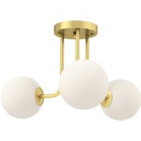 HOMCOM Plafonnier LED 25W, luminaire plafonnier 3 lumières avec douilles G9, abat-jour globe, 42 x 42 x 26,5 cm, doré