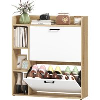 HOMCOM Meuble à chaussures 15 paires, armoire à chaussures moderne avec 2 tiroirs rabattables, 83x24x90,5cm, effet bois naturel