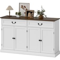 HOMCOM Buffet salon, meuble de rangement avec 4 portes, 2 tiroirs silencieux, étagères réglables, 140x40x85cm, blanc et marron