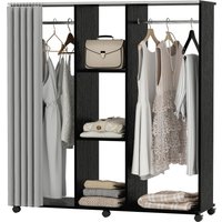 HOMCOM Armoire penderie Meuble de Rangement Mobile 6 roulettes 120L x 40l x 128H cm en bois Noir
