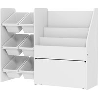 AIYAPLAY Meuble rangement enfant rangement jouet enfant 6 bacs amovibles et grand coffre à roulettes 100 x 30 x 80 cm blanc