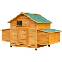 PawHut Poulailler en bois accueillant 4 poules, cage à poules avec pondoir, toit imperméable ouvrable, tiroir amovible, jaune