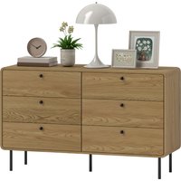 HOMCOM Commode 6 tiroirs meuble de rangement style moderne coins arrondis et pieds en acier 120 x 40 x 75cm effet bois de chêne