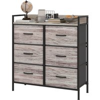 HOMCOM Commode, meuble de rangement pour chambre à 6 tiroirs tissu non tissé, cadre en acier, 79 x 29 x 85 cm, effet bois gris