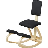 HOMCOM Siège assis genoux, tabouret ergonomique en bois à bascule avec dossier, chaise à genoux pour bureau à domicile, noir