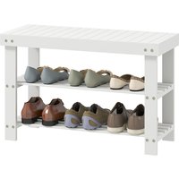 HOMCOM Banc à chaussures en bambou, étagère à chaussures à 3 niveaux, style scandinave, charge 136 Kg, 70 x 28 x 45 cm, blanc