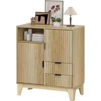HOMCOM Buffet salon, meuble de rangement, 2 portes, 2 tiroirs, étagère réglable, compartiment ouvert, 80x40x90cm, bois naturel