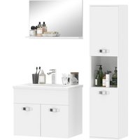 kleankin Ensemble de Meubles de Salle de Bain 4 Pièces, Mural, avec Miroir, Meuble sous Vasque, Lavabo et Armoire Haute, Blanc