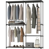 HOMCOM Armoire de rangement, penderie portable avec 3 barres de suspension et 4 étagères, 142 x 43 x 185 cm, noir