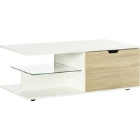 HOMCOM Table basse table de salon rectangulaire design moderne étagère en verre 2 tiroirs 106 x 58 x 39 cm blanc Aosom France