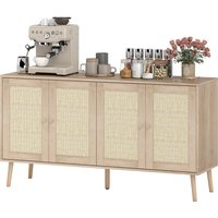 HOMCOM Buffet salon meuble de rangement placards à portes en cannage et étagère réglable 140 x 40 x 75 cm effet bois naturel