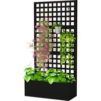 Outsunny Jardinière avec treillis, brise-vue, lit surélevé de jardin acier galvanisée, pour plantes grimpantes, 89x40x178cm, noir