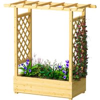 Outsunny Jardinière surélevée avec treillis latéral et supérieur, bac à fleurs trous de drainage, 110x44x113cm, bois naturel