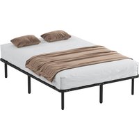HOMCOM Cadre de lit 140 x 190 cm, lit 2 personnes avec sommier à lattes en bois massif et pied, avec rangement au-dessous, noir