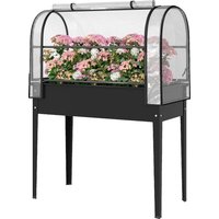 Outsunny Potager sur Pieds avec Serre Rabattable, Jardinière Surélevée en Métal avec Trou de Drainage, 100 x 49 x 136 noir