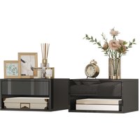 HOMCOM Lot de 2 tables de chevet murales, tables de nuit, tiroir, compartiment ouvert, plateau, 37 x 32 x 21 cm, noir
