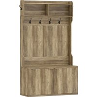 HOMCOM HOMCOM Garderobe mit Schuhschrank, Flurgarderobe mit 2 Türen, offene Regale, 6 Haken, für Flur, Schlafzimmer, Wohnzimmer, moderner Stil, 100x38x172 cm, Eiche Aosom