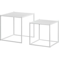 HOMCOM Lot de 2 tables basses gigognes, lot de 2 tables gigognes de salon, modulables, en acier, style industriel, blanc mat