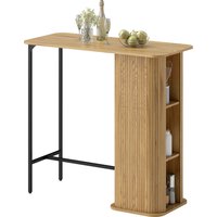 HOMCOM Table Haute Mange Debout, Table de Bar avec 3 Étagères de Rangement et Pieds en Métal, 112x50x106cm, Bois Naturel