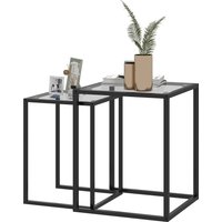 HOMCOM Lot de 2 tables basse gigogne, tables d'appoint empilable, plateau verre trempé cadre acier, patins antidérapants, noir