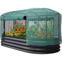 Outsunny Carré potager de jardin avec cage de protection, jardinière surélevée en acier galvanisé, 180 x 90 x 93 cm, gris et vert