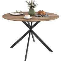 HOMCOM Table à manger ronde pour 4 personnes 120 cm style industriel avec plateau aspect bois, piètement croisé en acier, marron