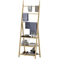 HOMCOM Étagère salle de bain en bambou pliable 3 niveaux étagère à échelle porte-serviettes 53,5x30x153cm effet bois naturel