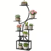 Outsunny Étagère à fleurs en métal à 8 niveaux, étagère à plantes en forme de S 158,5 cm, intérieur et extérieur, noir