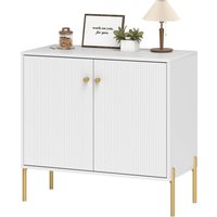 HOMCOM Buffet salon, meuble de rangement avec double porte cannelée, étagère réglable, pieds en acier, 80 x 39,1 x 76 cm, blanc