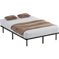 HOMCOM Cadre de lit 140 x 190 cm, lit 2 personnes en bois massif avec sommier à lattes et pied, rangement au-dessous, noir
