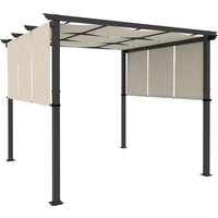 Outsunny Pergola avec 3 toiles coulissantes 3 x 3 x 2,38 m structure acier noir toile polyester haute densité beige