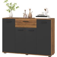 HOMCOM Buffet salon meuble de rangement avec 4 placards, tiroirs et étagères réglables, dim. 120 x 35 x 85 cm, marron et noir